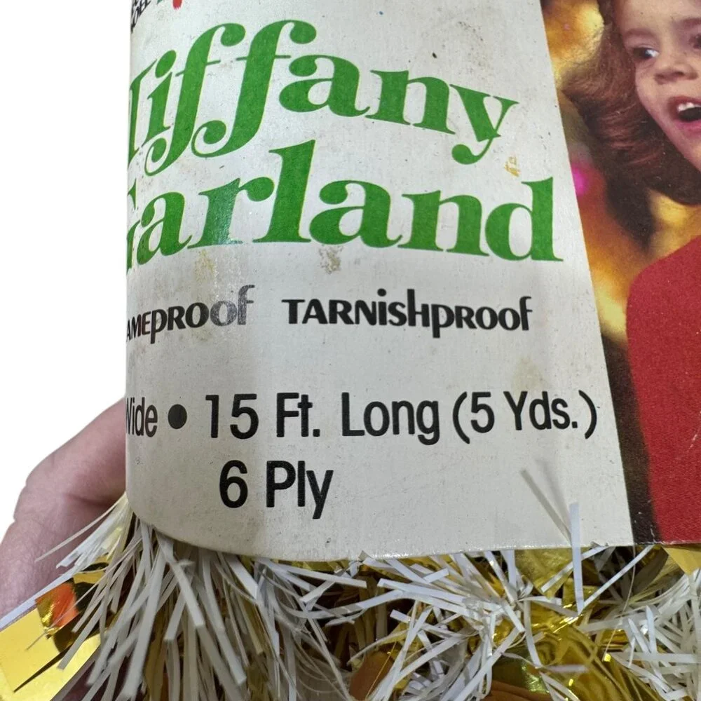 Vintage Tinsel Garland Gold White 50 Ft 15 Ft Flameproof Tarnishproof Lot 3 NEW
